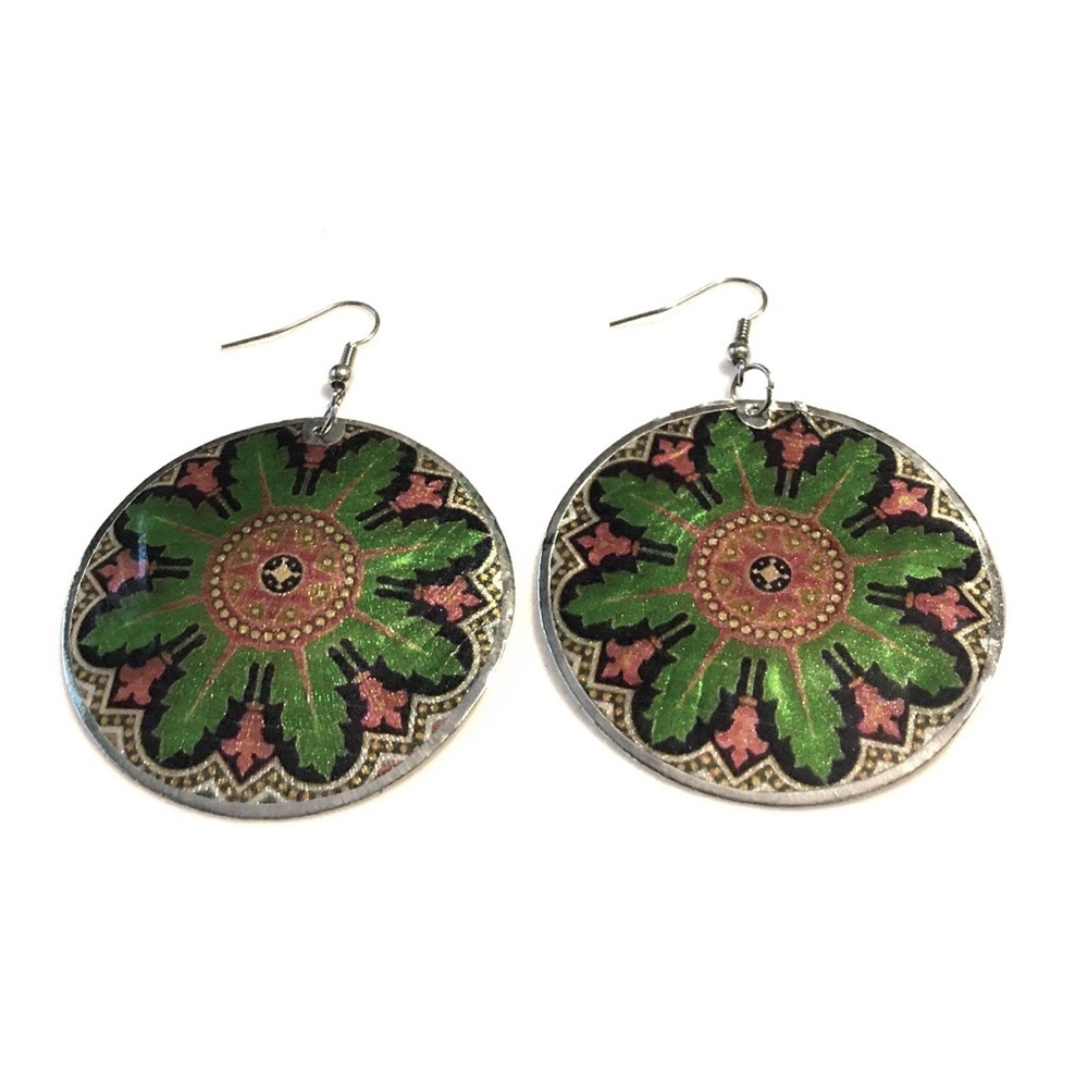 Flower Earrings Silver Tone Colorful Boho Bohemian Festival Concert Fair Dangle 11$